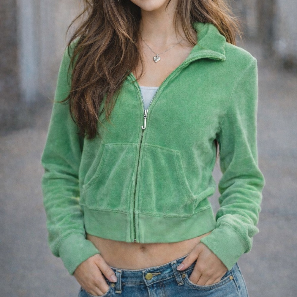 Juicy Couture jacket large terry high neck full zip long sleeve Kelly green